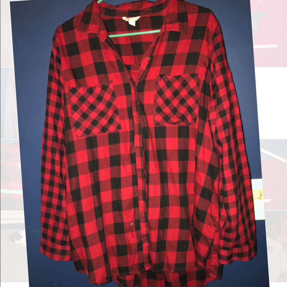 Red and black buffalo print button down Cato Xl